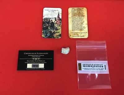 Fired Civil War Bullet From Gettysburg, Pa With Information Card & Coa