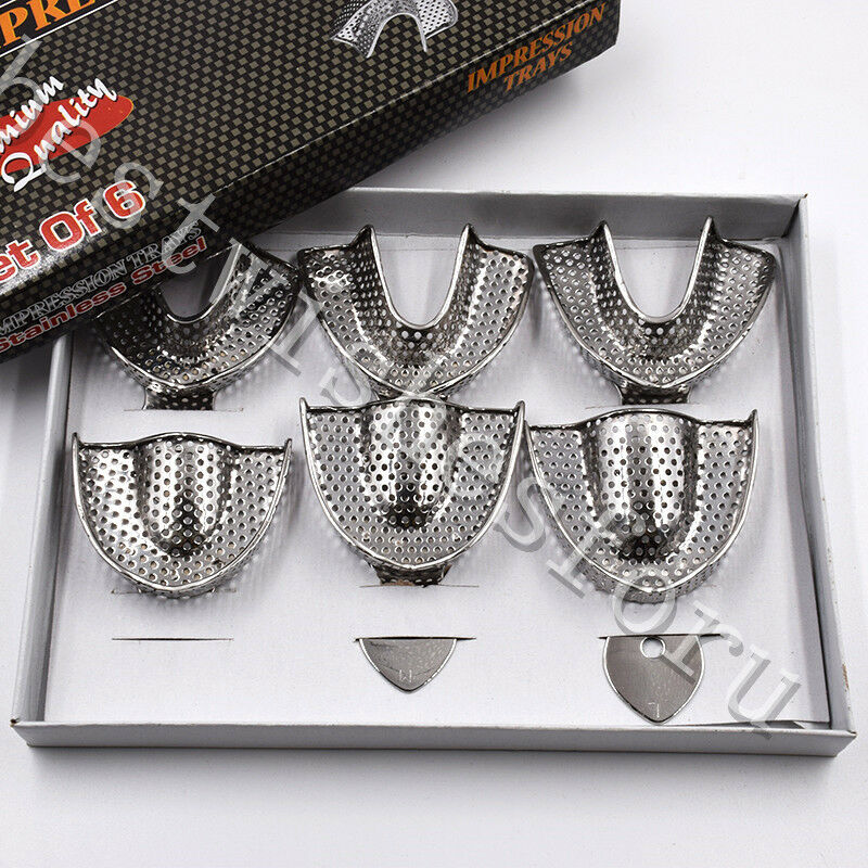 Dental Autoclavable Metal Impression Trays Perforated Stainless Steel S M L 6 Pc